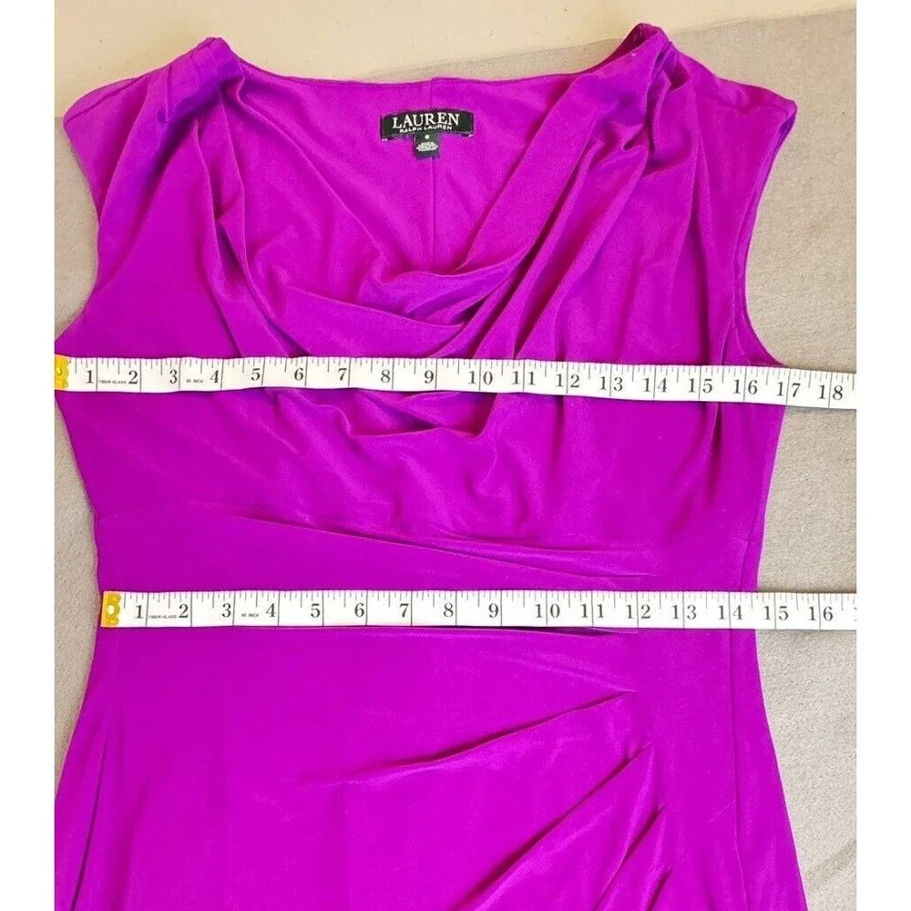 ❌SOLD❌Lauren Ralph Lauren Bright Magenta Pink Cowl Neck Ruched  Dress Size 8 - Picture 12 of 15